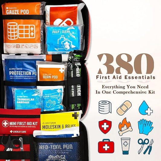 380 Pcs First Aid Kit for College Student, All-Purpose Medicine Kit for Cuts, Scrapes, Burns, Emergency Preparedness | for Home, Office, Car, Travel, Camping, Outdoor (Red)