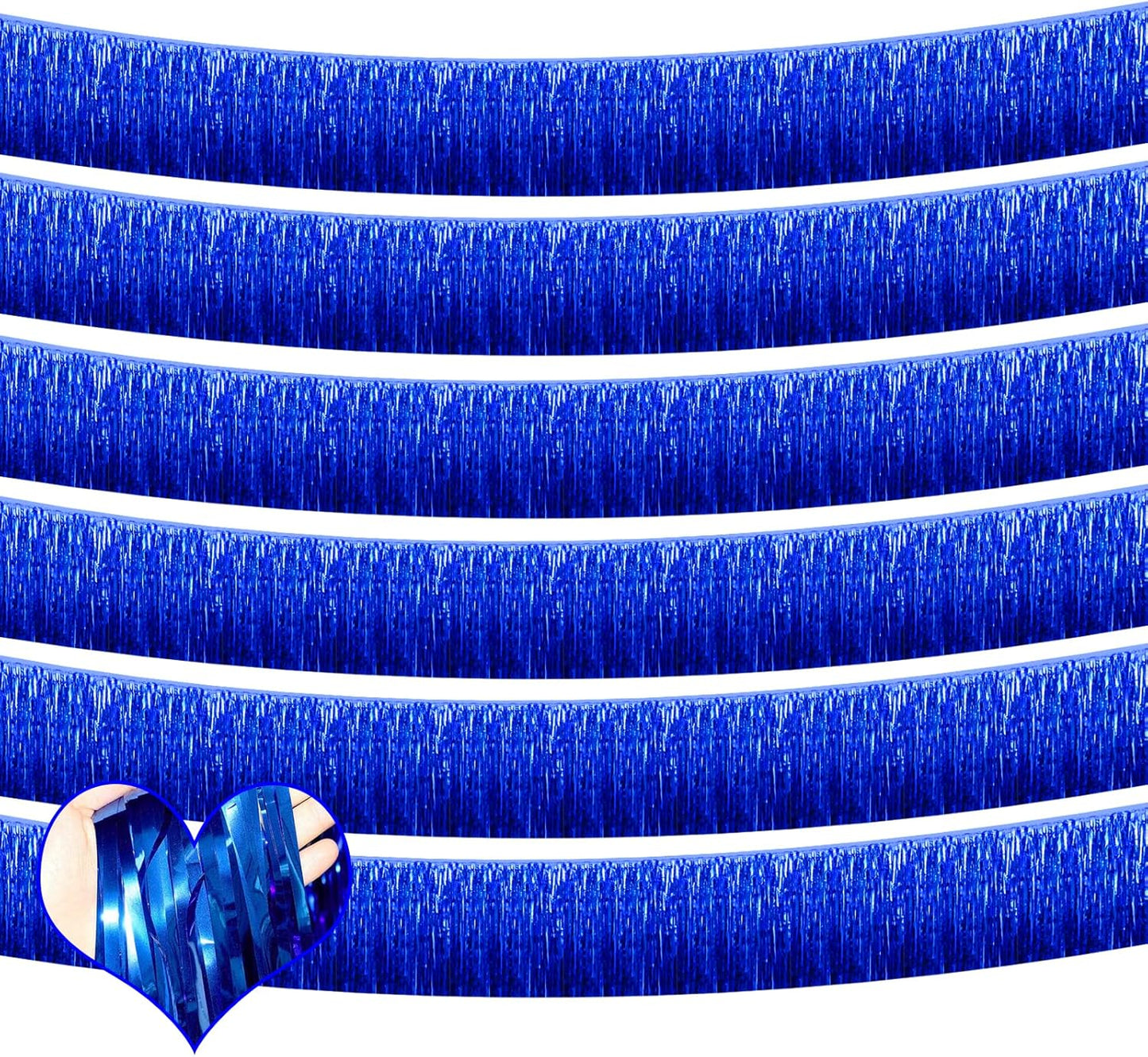 6 Pack 10 Feet Foil Fringe Garland Metallic Tinsel Banner Wall Hanging Curtain Streamers Backdrop for Parade Floats Bachelorette Wedding Birthday Party Thanksgiving Christmas Decorations(Blue)