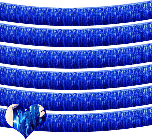 6 Pack 10 Feet Foil Fringe Garland Metallic Tinsel Banner Wall Hanging Curtain Streamers Backdrop for Parade Floats Bachelorette Wedding Birthday Party Thanksgiving Christmas Decorations(Blue)