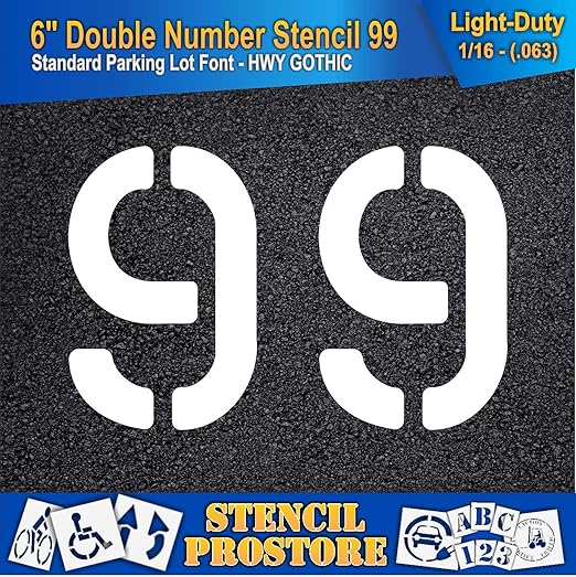 Pavement, Curb, and WheelStop Stencils - 6 inch Double Number Stencil - (99) - 6" x 9" x 1/16" (63 mil) - Light-Duty