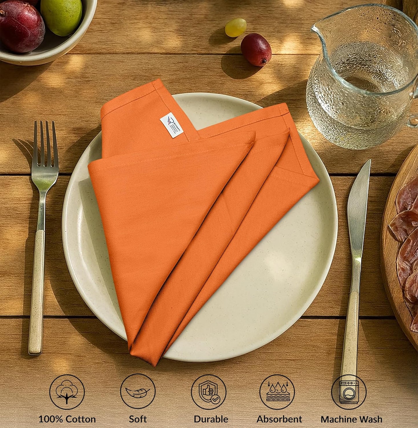 Ruvanti Premium Cloth Napkins Set of 6, 18x18 Inches, 100% Cotton, Washable, Soft & Absorbent, Perfect for Wedding, Christmas, ‎Thanksgiving Dinners - Orange Peel