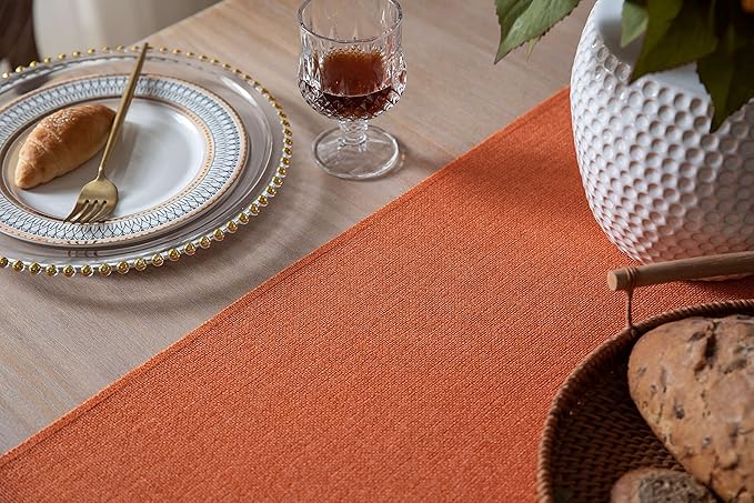 ZeeMart Burnt Orange Table Runners 108 Inches Long, Burlap Linen Style Rustic Farmhouse Fall Table Runner, Long Boho Dining Table Runner, 13x108 Inches, Harvest Pumpkin