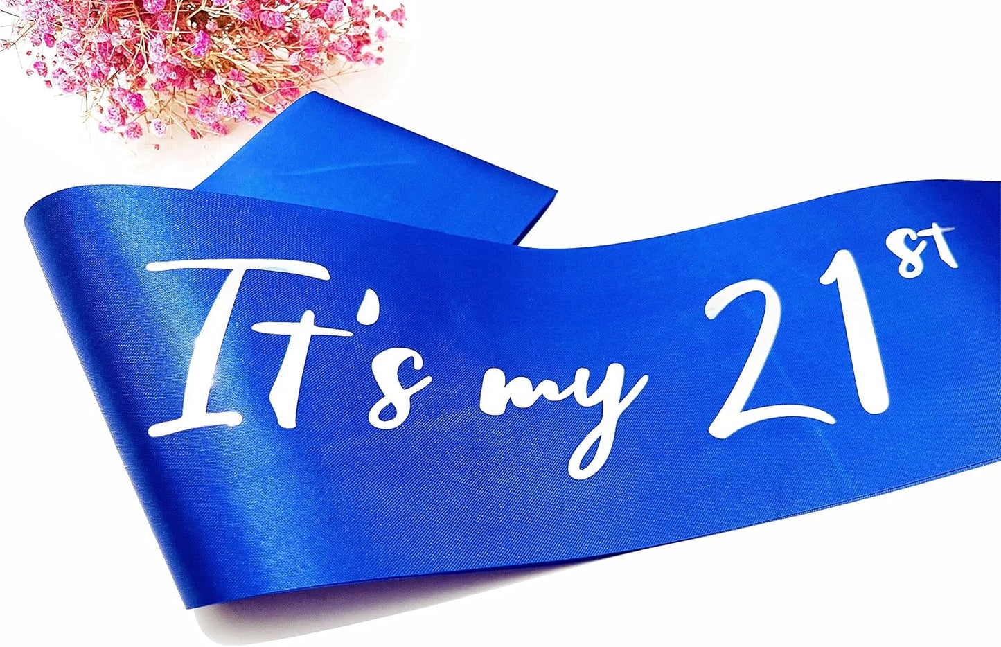 21st Birthday Sash, Blue Satin Soft Sashes with Silver Foil Letter, Birthday Decorations for Girls or Boys, Happy 21st Birthday Party Favor Supplies,Blue Silver