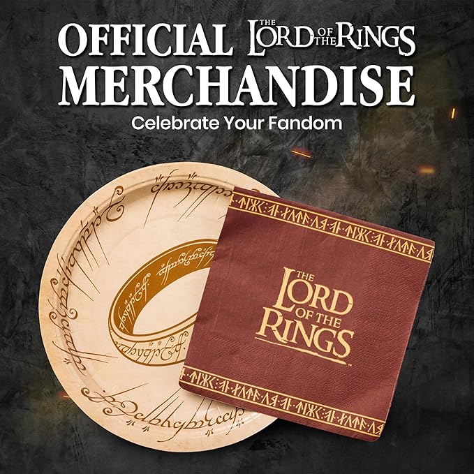 Silver Buffalo The Lord of the Rings Elvish Script 32 Pack Partyware Disposable Paper Plates and Napkins