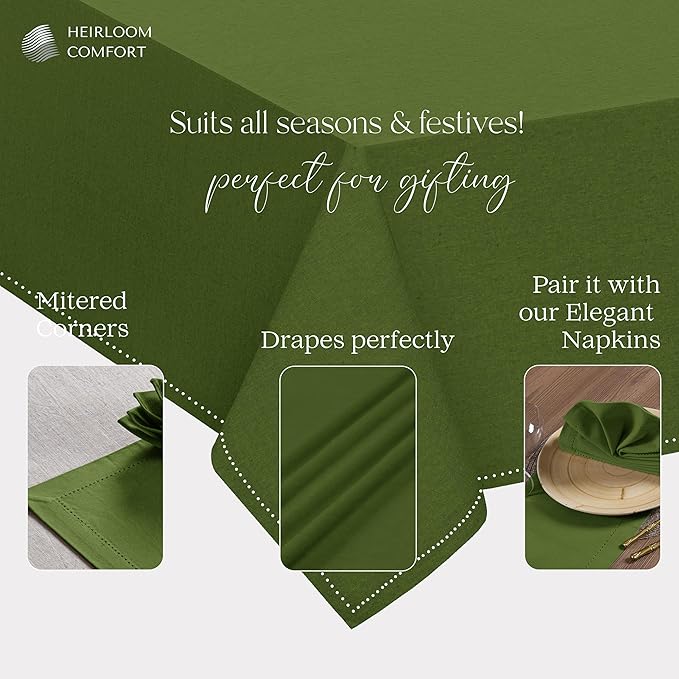 Mint Green Table Cloth, 100% Cotton Table Cover 60x102 Inch, Fits 8-10 Seats, Durable, Washable, Wrinkle Resistant, Rectangle Tabletop for Dining, Spring Events, Baby Showers, Decor