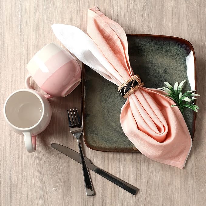 FINGERCRAFT Cloth Napkins Set of 6 Cotton Blend 20x20 Inch Large Size Dinner Napkins Cloth Perfect for Parties Dinners Weddings Cocktail Christmas Easter Ombre Tie Dye Peach