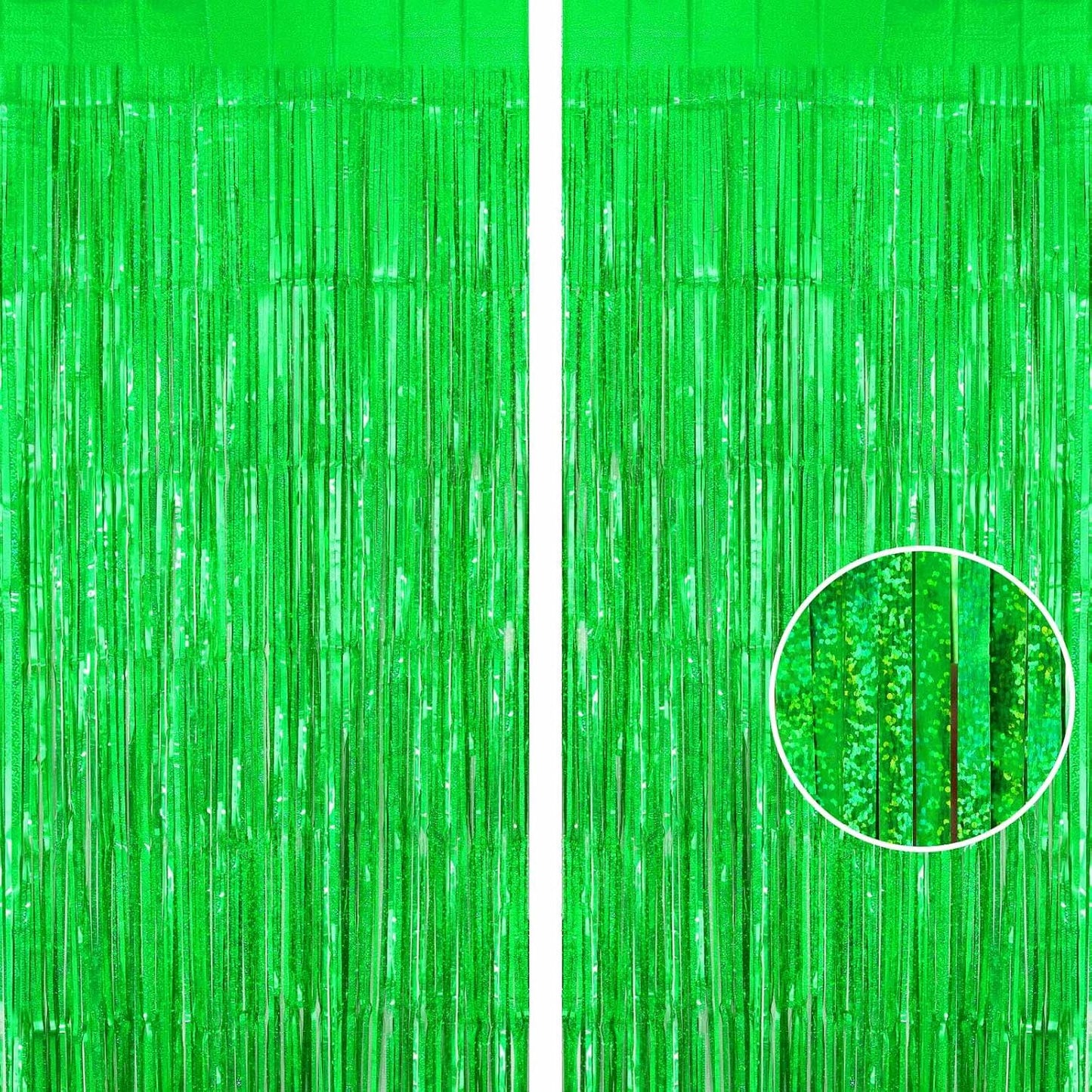 Green Tinsel Foil Fringe Curtain Backdrop, 3.3 x 8.2 ft Metallic Glitter Curtain Streamers, 2 Pack Green Photoboth for Birthday St Patrick's Day Christmas Party Decorations