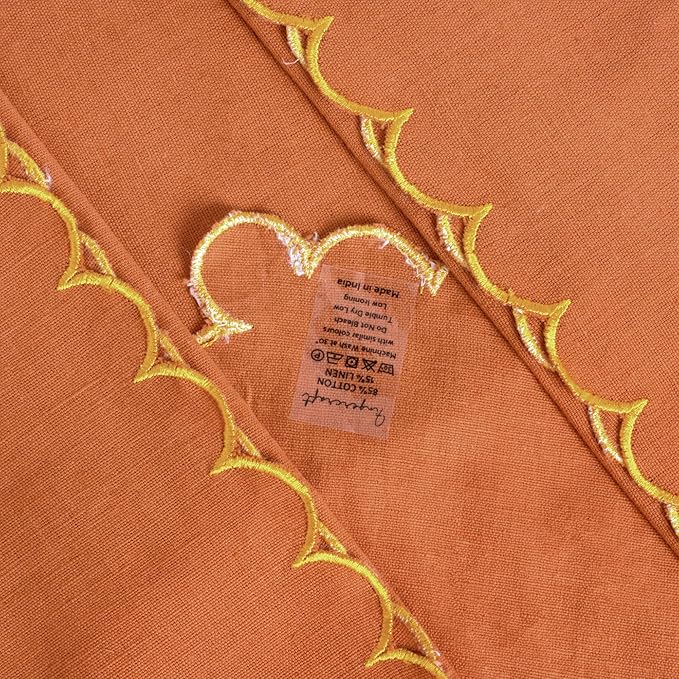 FINGERCRAFT Cloth Napkins, Everyday Use Reversible Scallop Design, Premium Quality Cotton Linen Blend Napkin Set of 6 Perfect for Parties Dinners Weddings Christmas Napkin Cloth 20x20 Inch Rust