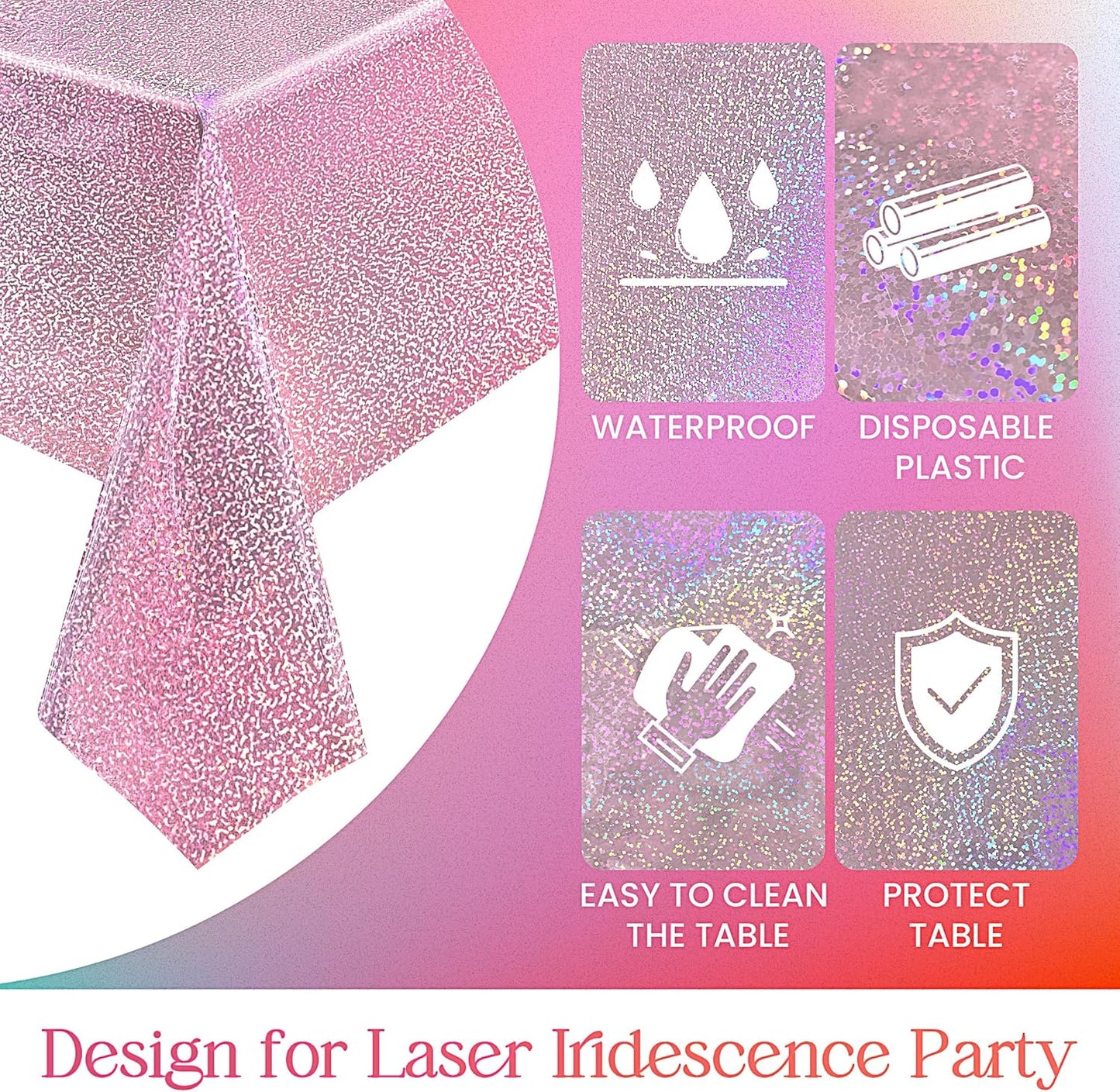 4 pcs Pale Pink Holographic Laser Tablecloths Light Pink Shiny Table Covers 40" x 108" Disposable Rectangle Table cloths for Girl Birthday Party Wedding Anniversary Bachelorette Baby Shower Décor