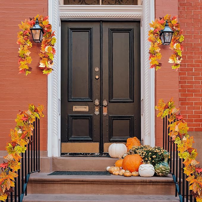 Sggvecsy 3 Pack Fall Maple Leaf Garland 5.7Ft/Piece Artificial Autumn Maple Leaves Hanging Foliage for Indoor Outdoor Home Wedding Thanksgiving Party Fireplace Decor