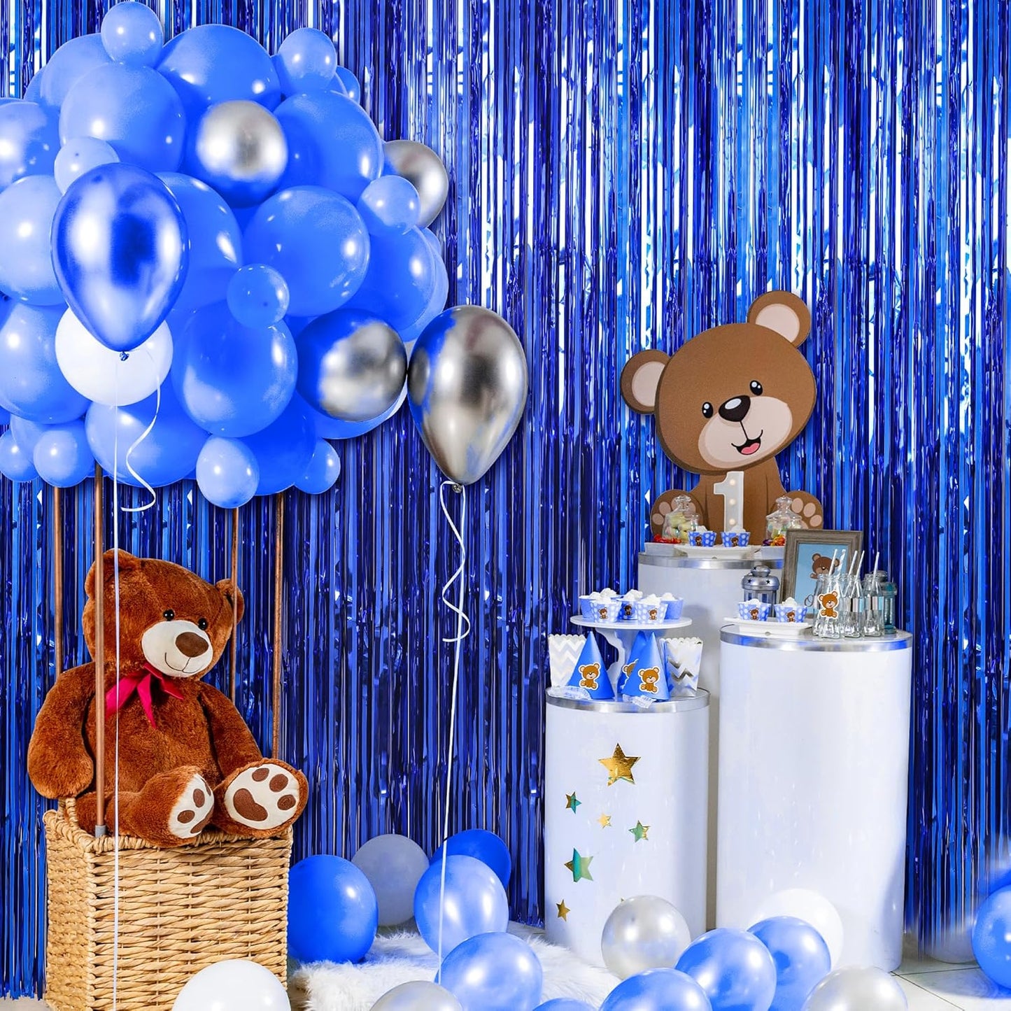 Crosize 5 Pack 3.3 x 9.9 ft Dark Blue Foil Fringe Curtains Party Decorations, Dark Blue Tinsel Curtain Backdrop for Parties, Door Streamers, Glitter Streamer Backdrop for Birthday Decoration