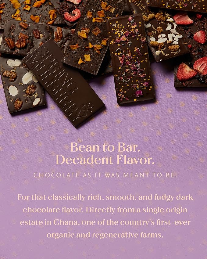 Spring & Mulberry Date-Sweetened Chocolate – 5-Bar Embellished Pack, Flavors with Fruits, Nuts, Spices & Essential Oils for the Perfect Treat