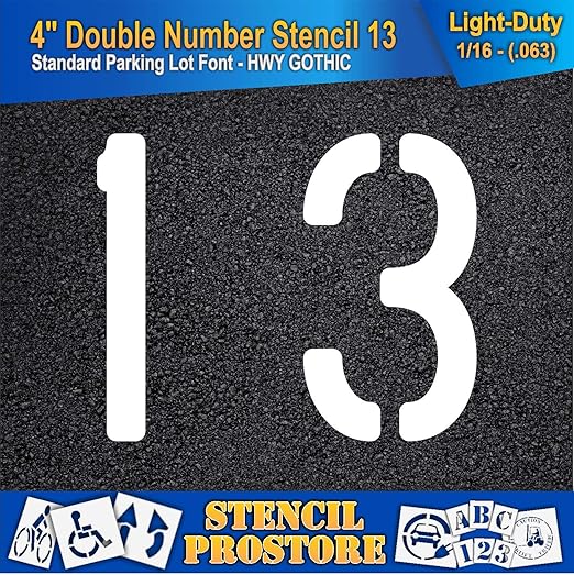 Pavement, Curb, and WheelStop Stencils - 4 inch Double Number Stencil - (13) - 4" x 4" x 1/16" (63 mil) - Light-Duty