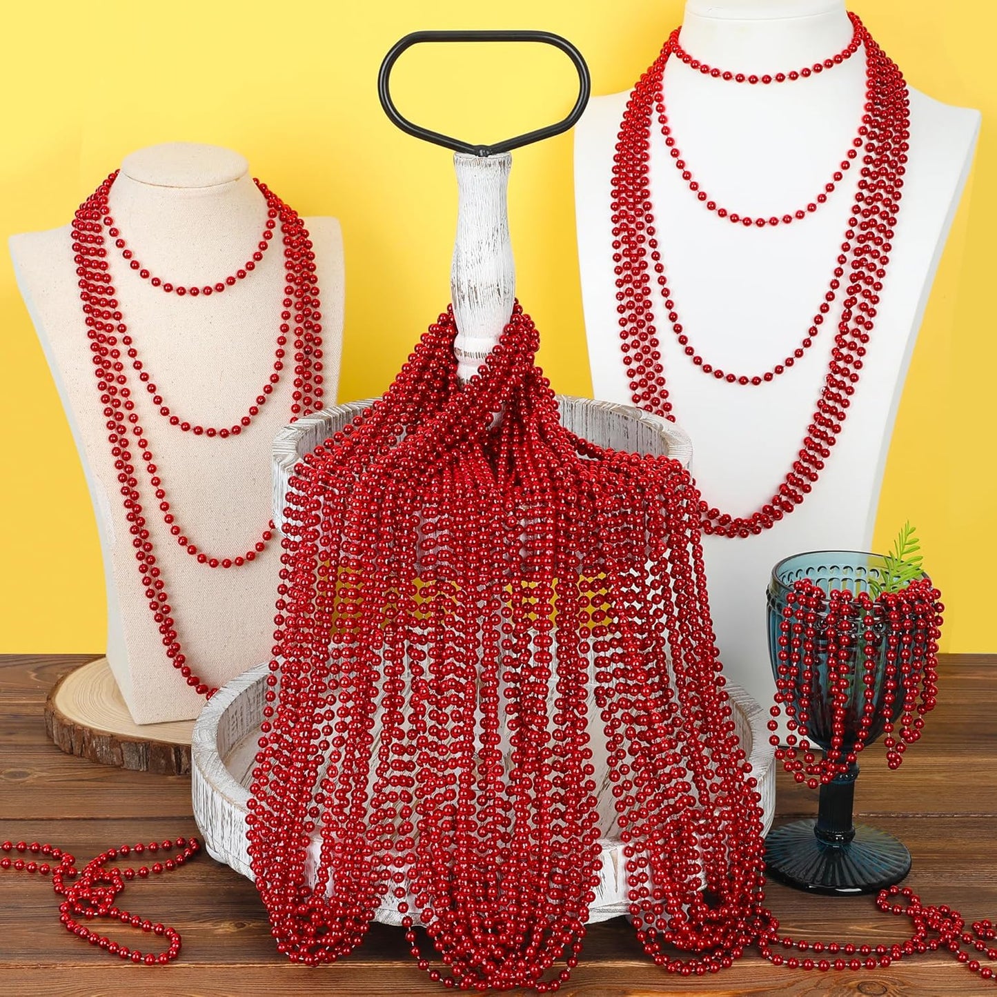 15PCS Red Bead Necklace, Valentines Stuff Beads Necklace Party Favors, 33" Beaded Necklaces Festival Parade Throw Accessories, Wedding Birthday Mardi Gras Christmas Celebrations Decorations