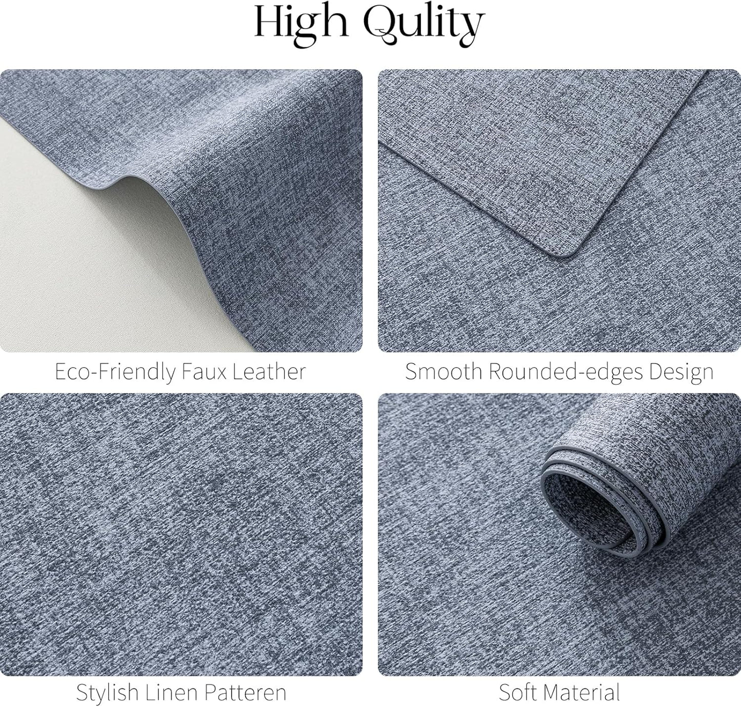 MOSAYT Faux Leather Placemats Set of 6, Heat Resistant Wipeable Washable Vinyl Place Mats with Coasters, Waterproof Oil Proof Table Mats for Kitchen Dining Party Indoor Outdoor, 12" x 18", Sky Blue