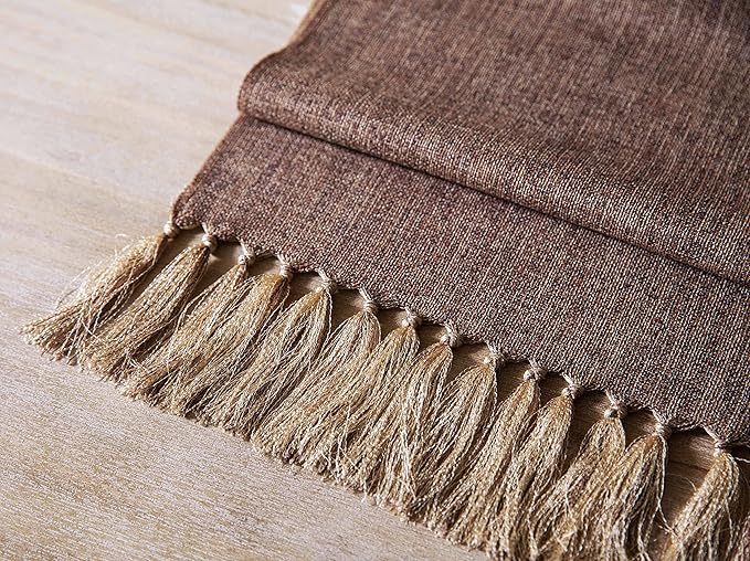 ZeeMart Brown Table Runners 72 Inches Long, Burlap Linen Style Rustic Farmhouse Table Runner, Boho Woven Dining Table Runner, 13x72 Inches, Brown