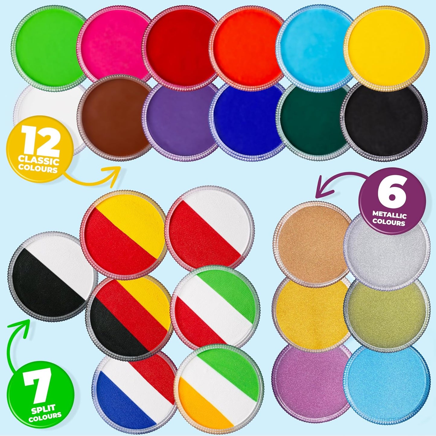 Blue Squid Face Paint Water Based Single Cake Professional Face Paint & Body Paint - Water Activated, Kids Adults Face Painting for Costume, Halloween Makeup, Cosplay - Red & Yellow Face Paint 30g