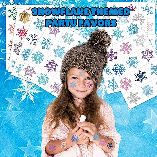 96 PCS Blue Snowflake Pre-Cut Temporary Tattoos Sticker Winter Birthday Christmas Party Decorations Decor Supplies Favors Gifts for Girls Boys Baby Showers Cute Fake Tattoos Classroom Reward Themed