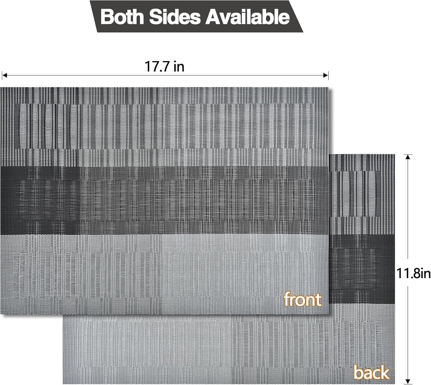SLKQG Placemats Set of 4 - Washable Easy Clean Vinyl Placemats - Heat Resistant PVC Place Mats for Dining Table - (Black and Gray, 4)