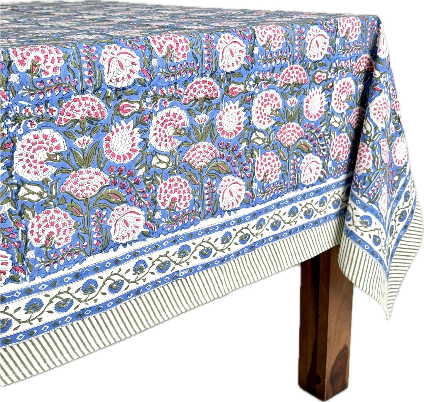 ATOSII Clover Pink 100% Cotton Rectangle Boho Fall Tablecloth, Handblock Floral Table Cloth Linen for Kitchen Dining I Parties Wedding Outdoors Christmas Thanksgiving I 72 X 120 Inches I 10 Seater