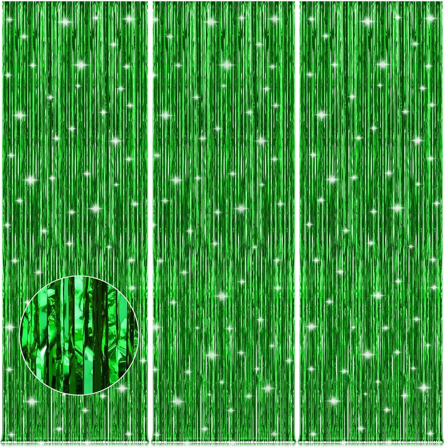 Accevo Green Party Streamers 3.2ft x 8.2ft 3Pack Christmas Streamers Party Decorations Fringe Curtain Streamers for St Patricks Day Backdrop Decorations Hawaiian Jungle Summer Safari Decorations