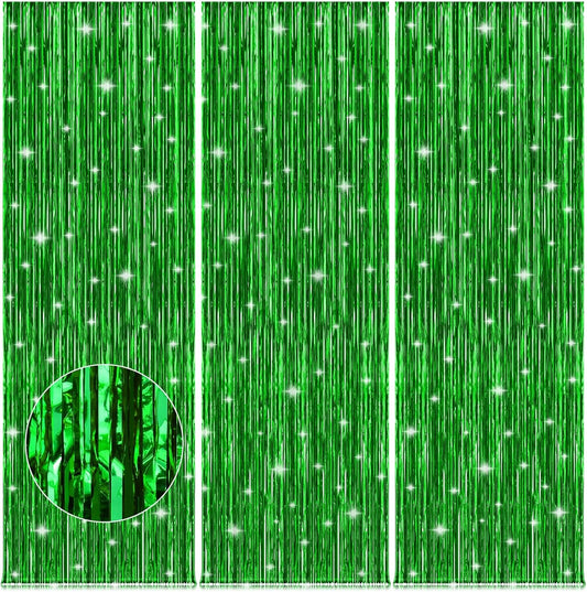 Accevo Green Party Streamers 3.2ft x 8.2ft 3Pack Christmas Streamers Party Decorations Fringe Curtain Streamers for St Patricks Day Backdrop Decorations Hawaiian Jungle Summer Safari Decorations