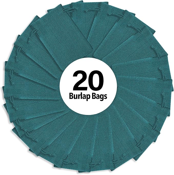 Mandala Crafts 9X12 Inch Teal Burlap Drawstring Gift Bags for Favors - 20 Large Linen Sacks Gift Pouches for Candy, Coffee, Jewelry, Wedding, and Party Supplies