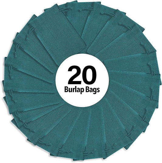 Mandala Crafts 10X12 Inch Teal Burlap Drawstring Gift Bags for Favors - 20 Large Linen Sacks Gift Pouches for Candy, Coffee, Jewelry, Wedding, and Party Supplies