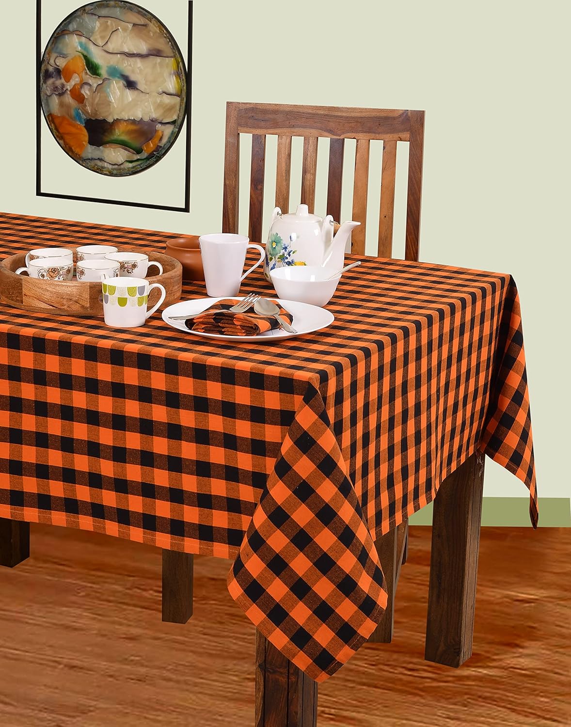 Urban Villa Halloween Tablecloth Buffalo Check Table Cloth Tabletop Cover Kitchen Dining Tablecloth Size- 60"X102"100% Cotton Ideal for Parties Wedding Holiday Dinner Orange/Black Rectangle 8-10 Seats