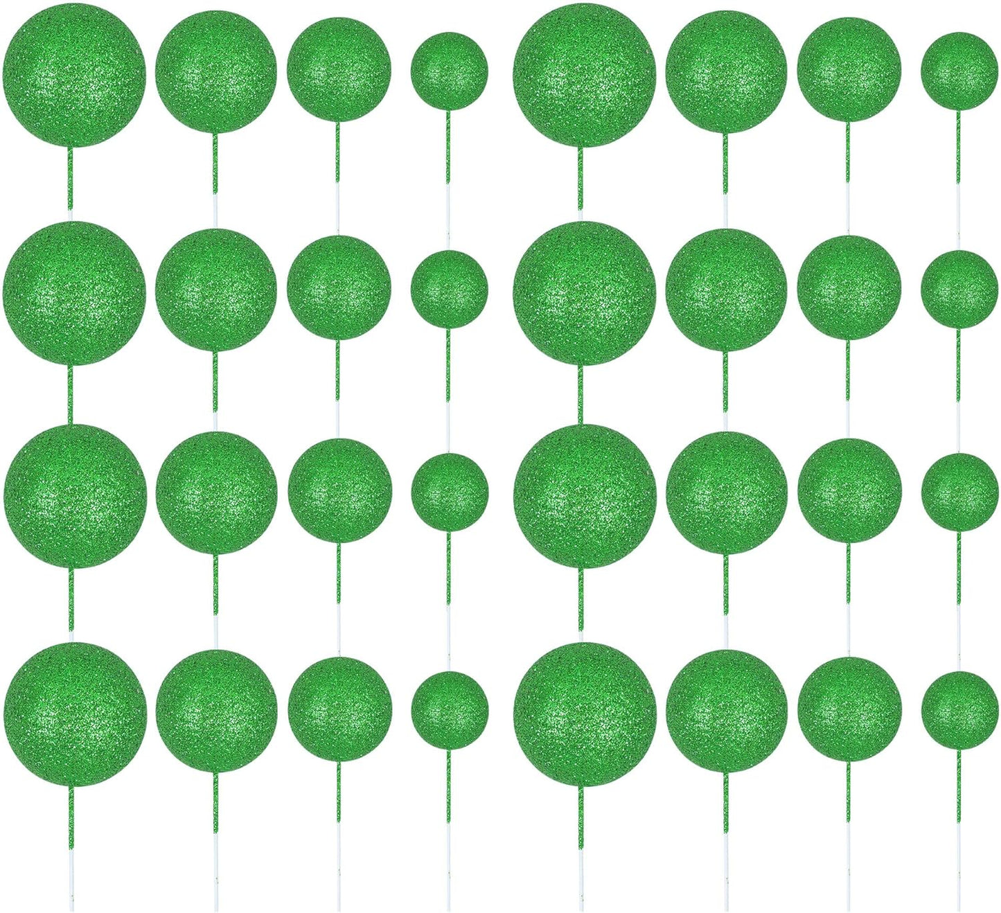 30Pcs Glitter Balls Cake Topper Mini Balloons Cupcake Topper DIY Cake Insert Topper Foam Cake Balls Baking Decoration for Baby Shower Wedding Anniversary Kids Birthday Graduation Party Green