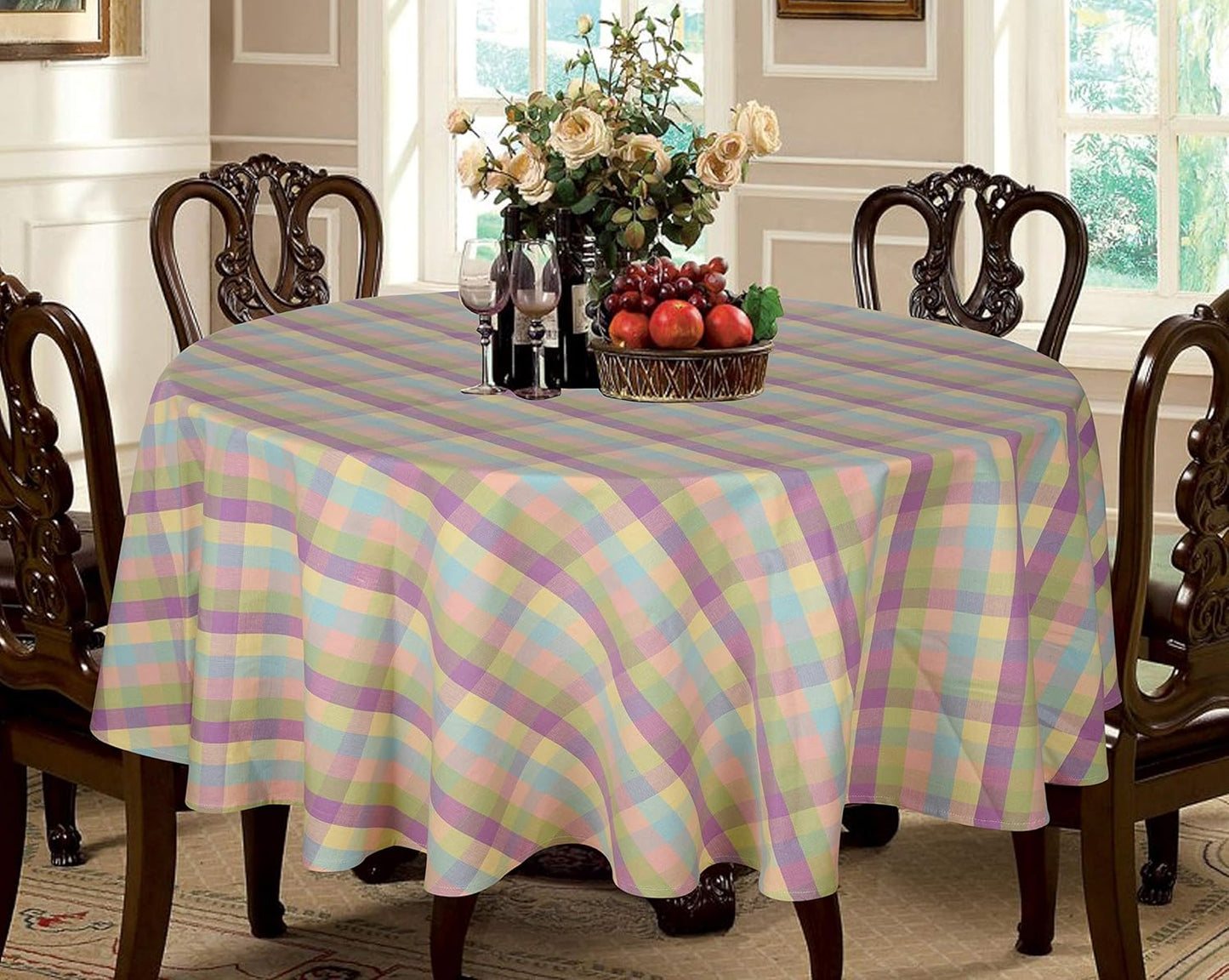 Urban Villa Easter Tablecloth Buffalo Check Table Cloth Tabletop Cover Kitchen Dining Tablecloth 100% Cotton Great Parties Wedding Holiday Dinner Easter Color Round 70 Inches 4-6 Seats Table Cloth