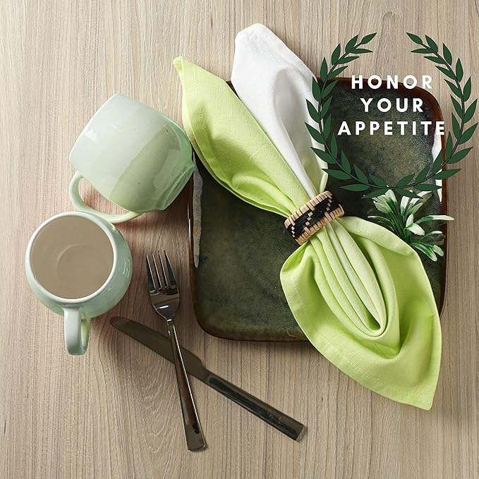 FINGERCRAFT Cloth Napkins Set of 6 Cotton Blend 20x20 Inch Large Size Dinner Napkins Cloth Perfect for Parties Dinners Weddings Cocktail Christmas Easter Ombre Tie Dye Leaf Green