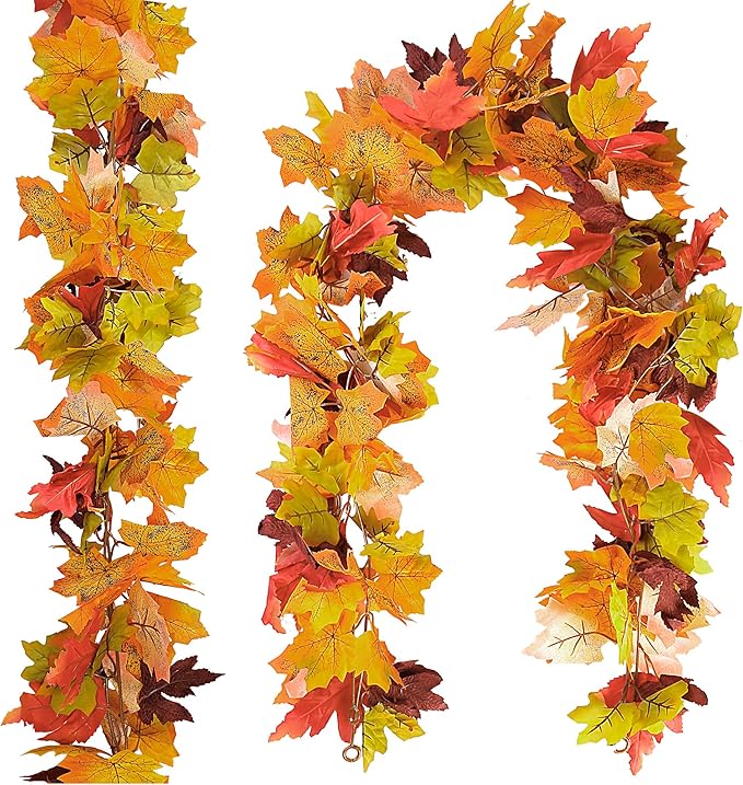 Sggvecsy 3 Pack Fall Maple Leaf Garland 5.7Ft/Piece Artificial Autumn Maple Leaves Hanging Foliage for Indoor Outdoor Home Wedding Thanksgiving Party Fireplace Decor