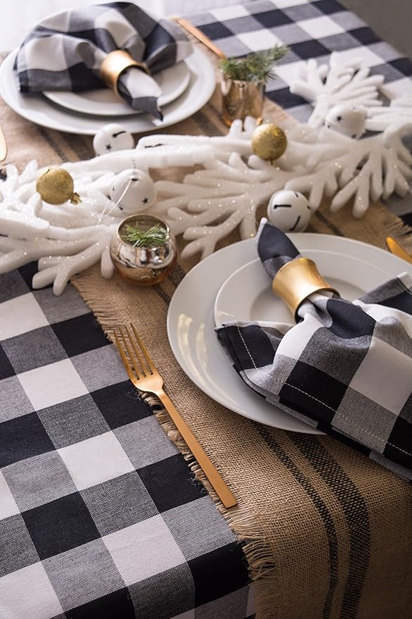 DII Jute Burlap Collection Kitchen Tabletop, Table Runner, 14x72, Double Border Gray