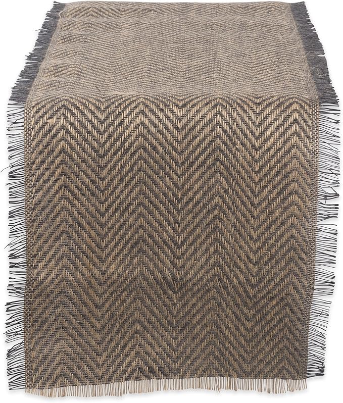 DII Jute Burlap Collection Kitchen Tabletop, Table Runner, 14x72, Chevron Gray