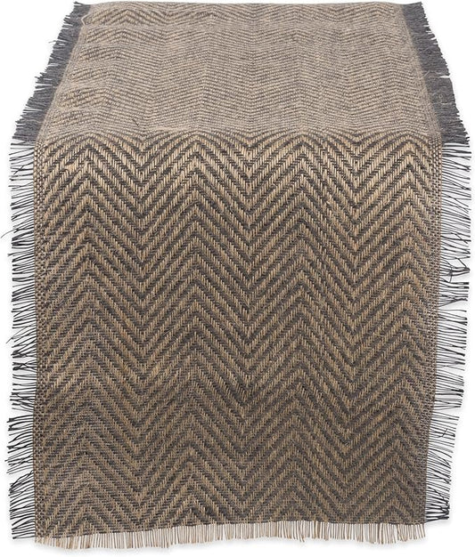 DII Jute Burlap Collection Kitchen Tabletop, Table Runner, 14x72, Chevron Gray