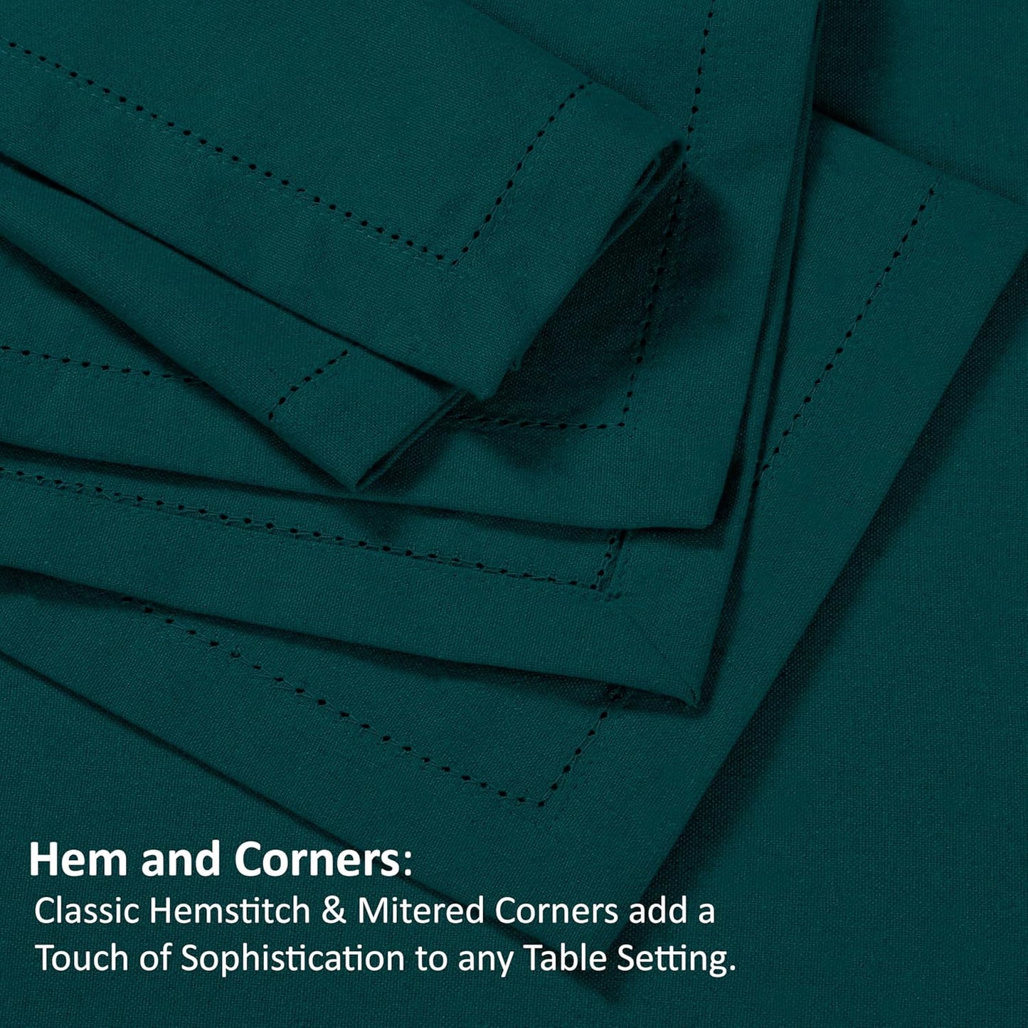 Ruvanti Premium Linen Napkins Set of 12-20x20 Inch, Classic Hemstitch, Mitered Corner Cloth Napkins ‎‎- Soft, Elegant Dinner Napkins Cloth Washable for Weddings, Parties, Everyday Use - Teal
