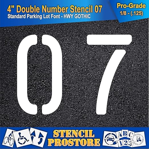 Pavement, Curb, and WheelStop Stencils - 4 inch Double Number Stencil - (07) - 4" x 5.5" x 1/8" (128 mil) - Pro-Grade