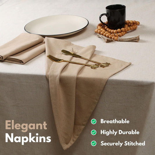 Native Fab Solid Cloth Napkin Set of 4, 100% Cotton, Washable, Reusable Dinner Cloth Napkin 17x17 inches, Table Decor Napkins for Dinner, Events, Beige