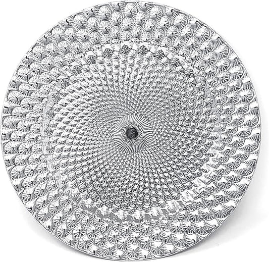 Allgala Heavy Quality Round Charger Plates - 13-Inch Set for Table Decor - Ideal for Weddings, Thanksgiving Parties & Holidays - Peacock Silver (48-Pack)