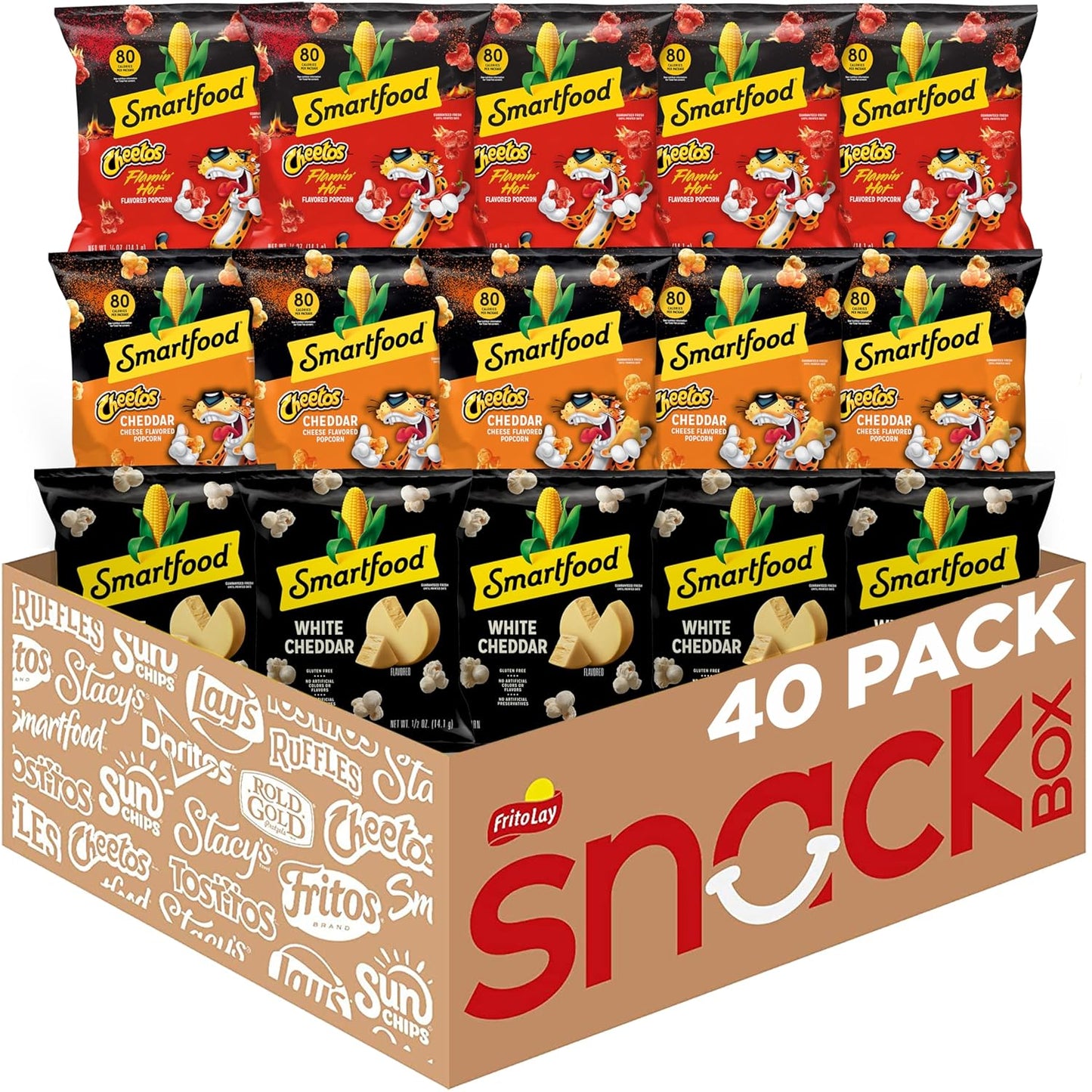 Smartfood Popcorn, White Cheddar and Flamin' Hot White Cheddar Variety Pack, 0.5 Ounce (Pack of 40)