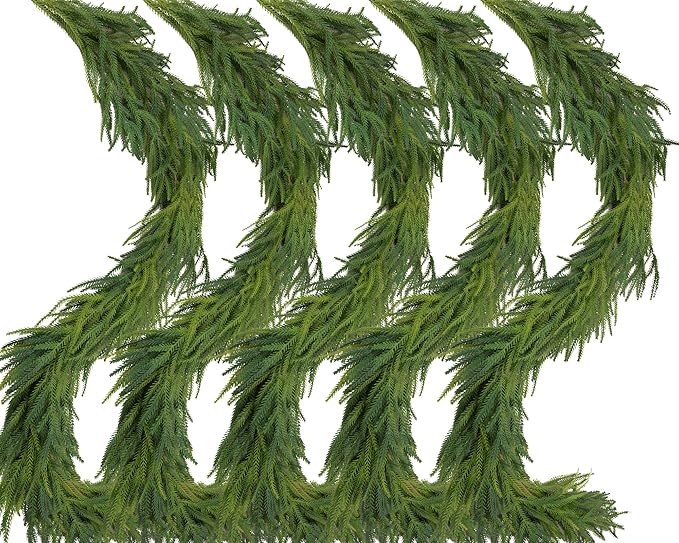 5 Pcs Artificial Norfolk Pine Garlands Christmas, 6 FT Dense Real Touch Winter Pine Garland Ornament, Green Artificial Greenery Garland for Table, Mantle, Wall, Indoor, Outdoor Christmas Decorations