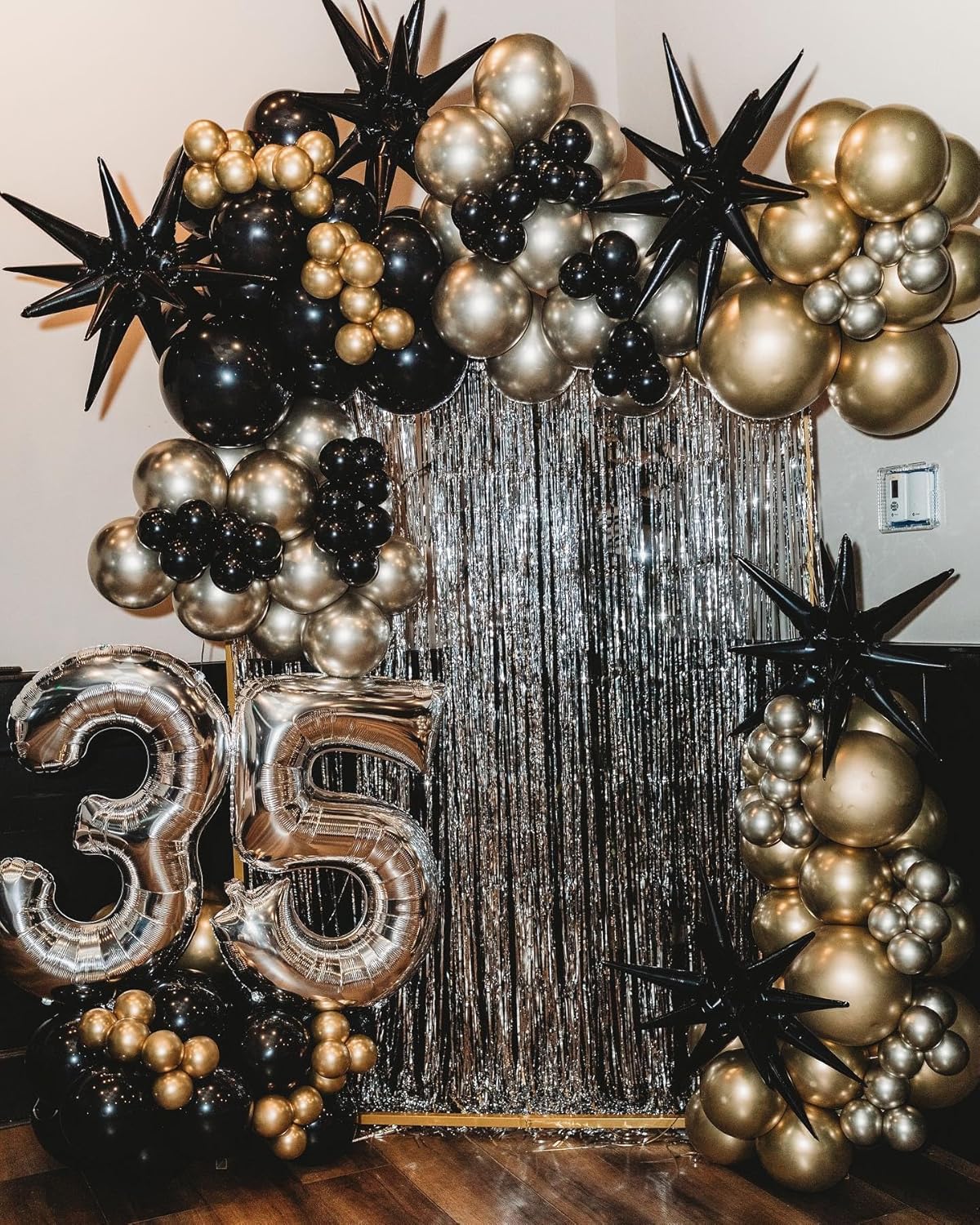 Black Star Balloon,6Pcs 22Inch Explosion Star Balloons and 10Pcs 10Inch Four Angle Balloons Kit for Birthday Halloween Anniversary Baby Shower Wedding Party Decorations