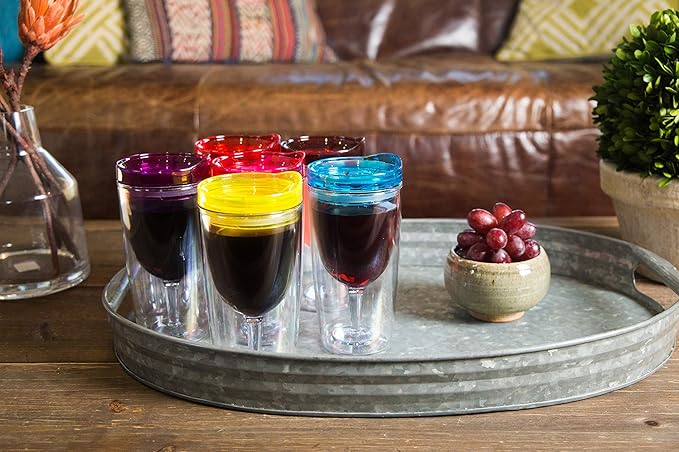 STRATA CUPS Insulated Wine Tumbler With Lid (SET OF 10) BONUS Name Decals - Outdoor Acrylic Plastic Wine Glasses, 10oz Cup Tumblers in 10 Colors - Adult Sippy, Unbreakable Stemless Wine Glass