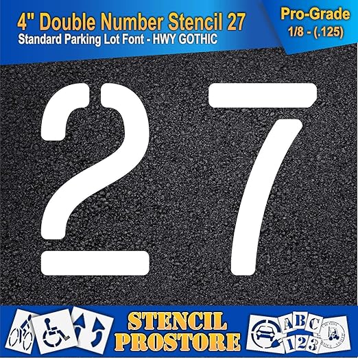 Pavement, Curb, and WheelStop Stencils - 4 inch Double Number Stencil - (27) - 4" x 5.5" x 1/8" (128 mil) - Pro-Grade