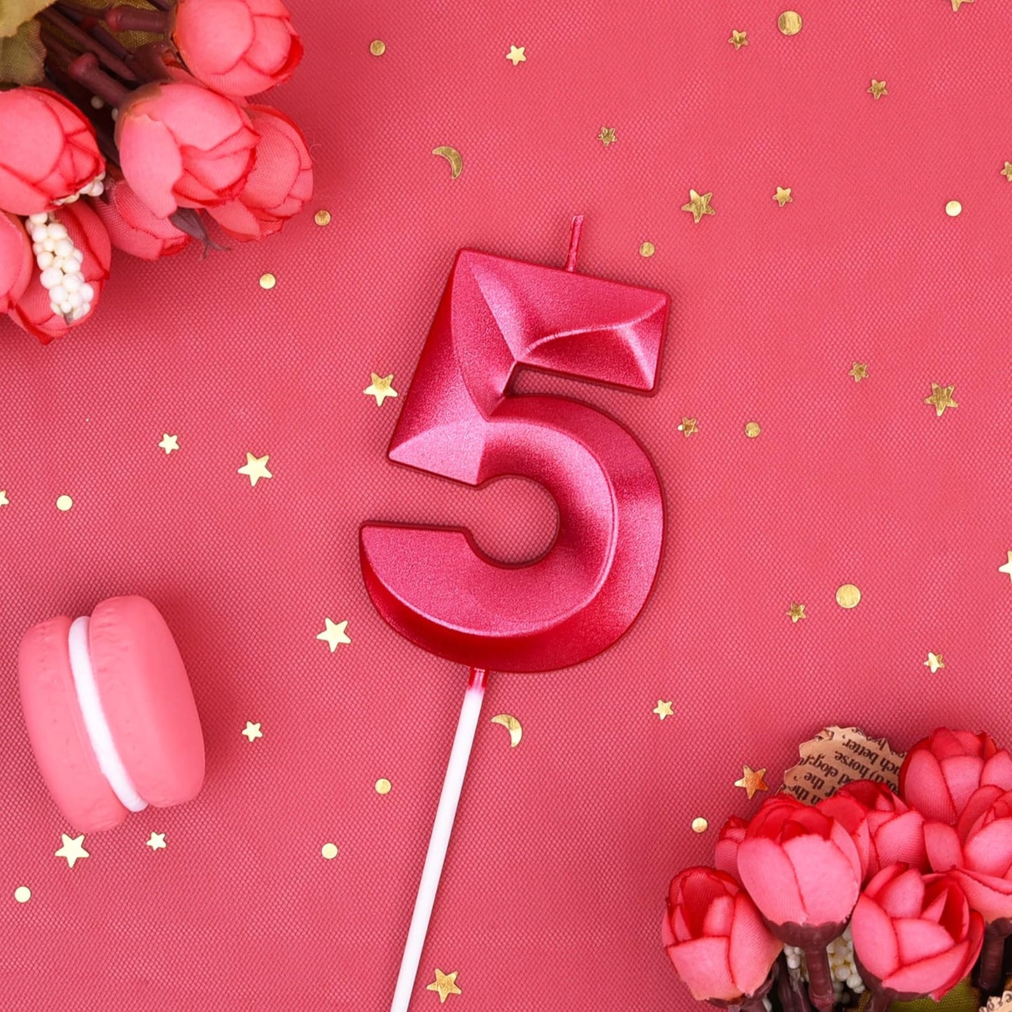 PHD CAKE 2.76 Inch Diamond Red 5 Number Birthday Candles, Red Number Candles, Cake Number Candles, Party Celebration
