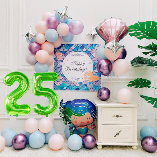Smlpuame 40 inch Number Balloon 0-9 Green Large Number 25 Balloons,Digital Balloons for Birthday Party Celebration Decorations Supplies, Helium Foil Number Balloons for Wedding Anniversary