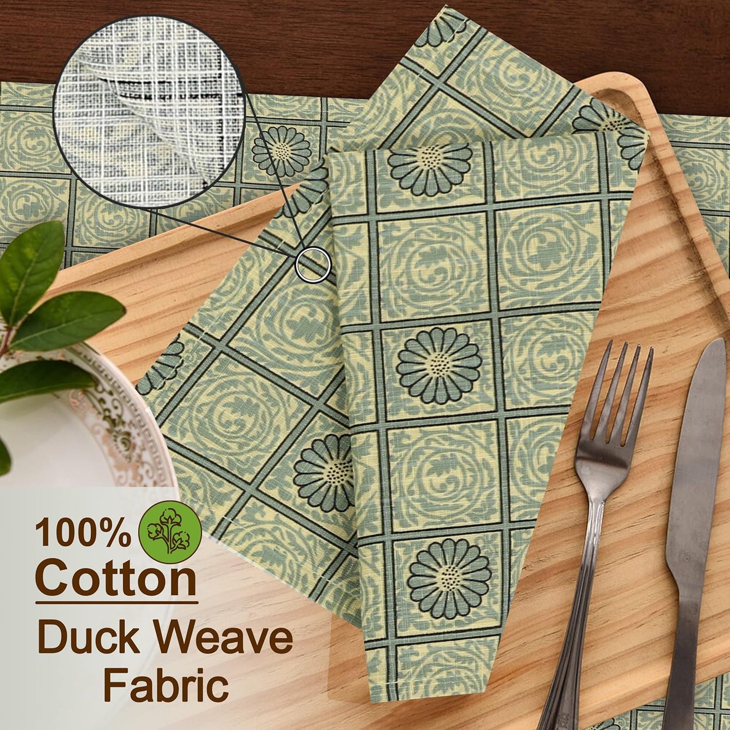 RUVANTI Cloth Napkins Set of 6 Cotton 100%, 18x18 Inches Napkins Cloth Washable, Soft, Absorbent. Cotton Napkins for Parties, Christmas, Thanksgiving, Weddings, Dinner Napkins Cloth - Floral Tiles