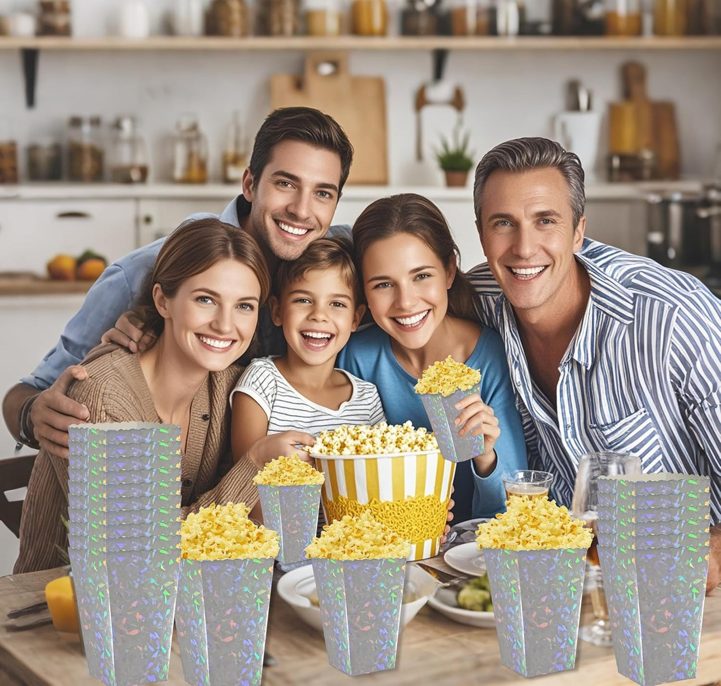 24 Pcs Silver Foil Popcorn Boxes 2 x 4.5 x 2.7 inch Mini Popcorn Boxes Cardboard Popcorn Container for Party Disposable Snack Popcorn Bags