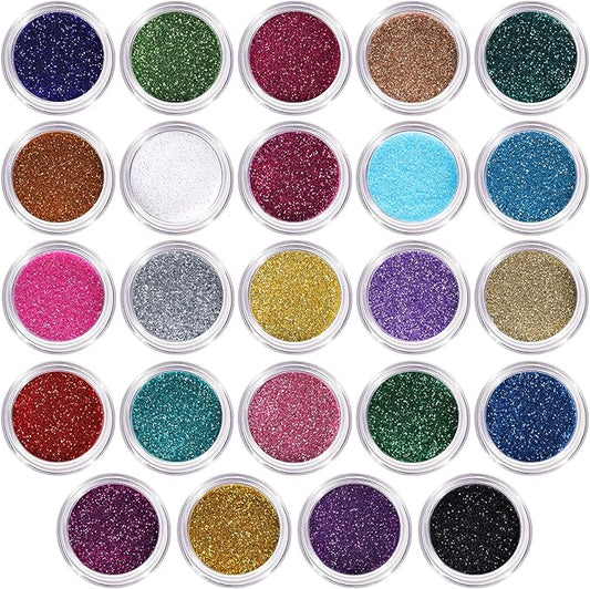 LEOBRO Fine Glitter, 24 Colors Glitter for Crafts, Resin, Nail Body, DIY Party Decorations